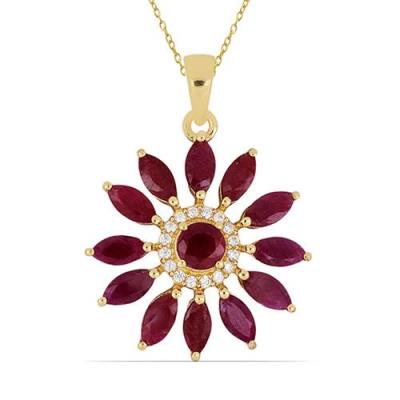 BUY STERLING SILVER GOLD PLATED NATURAL GARNET GEMSTONE FLORAL PENDANT